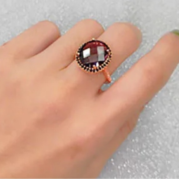 New Rose Gold Plated Big Oval Purple Amethyst Engagement Ring - Picture 6 of 6